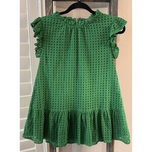Jodifl Top Womens Large Green Eyelet Ruffles Size Medium